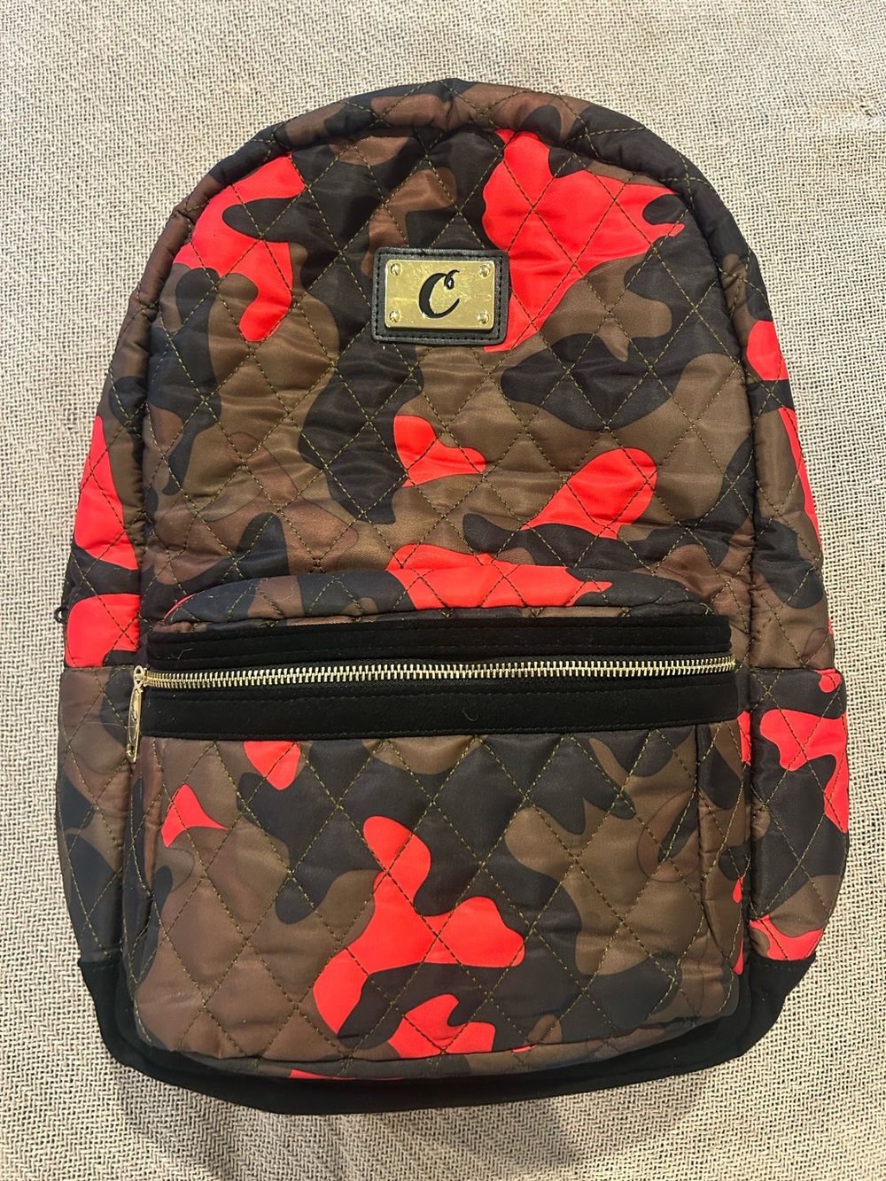 SMELL PROOF double zipper Cookies Quilted Camo Backpack in Red and Brown